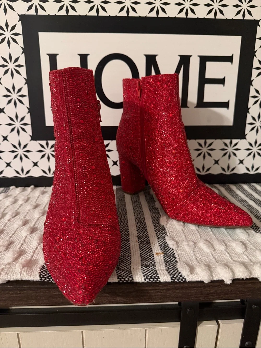 Betsey Johnson Red Glitter Pointed Toe Ankle Booties